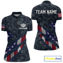 Load image into Gallery viewer, Navy Blue US Flag 8 Ball Billiard Shirt For Women Custom Patriotic Pool Team Jersey Polo &amp; 1/4 Zip TDM5955