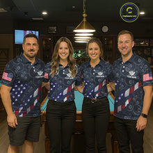 Load image into Gallery viewer, Navy Blue US Flag 8 Ball Billiard Shirt For Women Custom Patriotic Pool Team Jersey Polo &amp; 1/4 Zip TDM5955