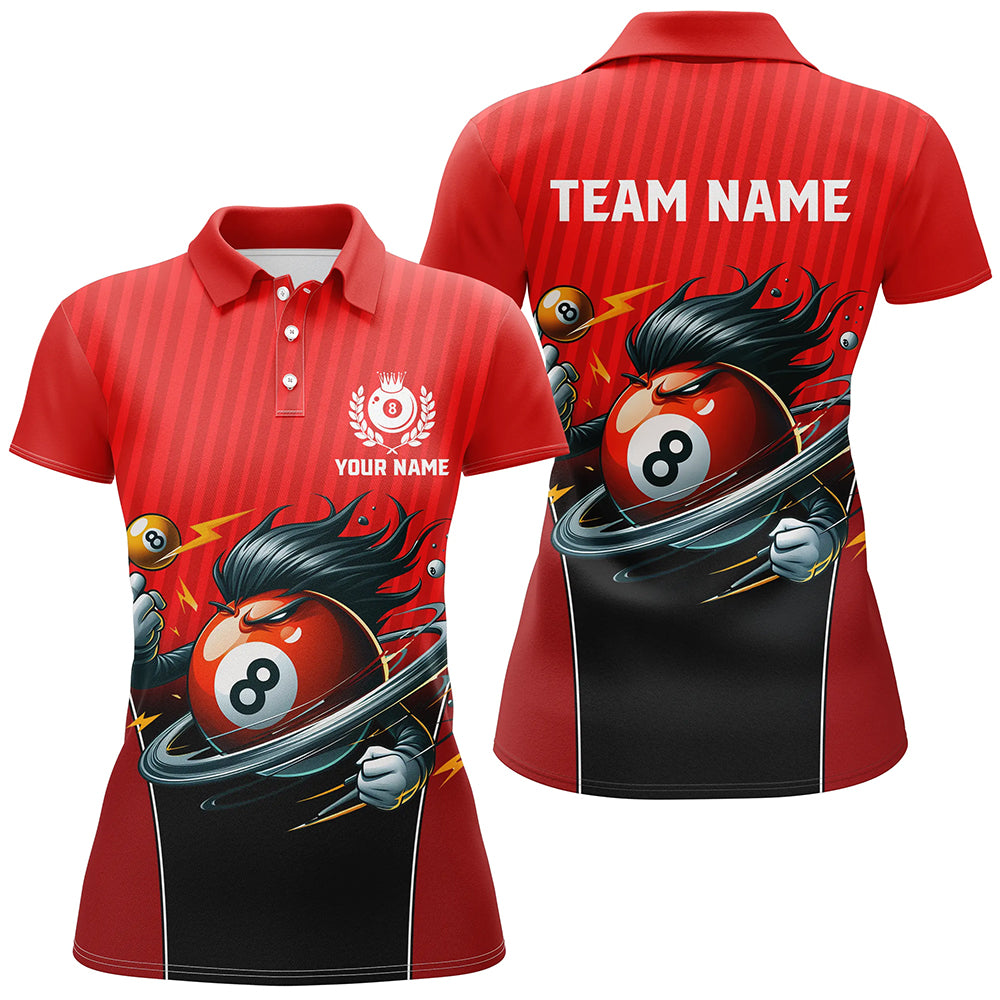 Personalized Red Billiard 8 Ball Funny Cartoon Women Polo Shirts Custom Pool Billiard Shirts Funny TDM1481