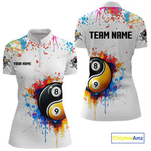 Load image into Gallery viewer, Funny Yin Yang 8 Ball &amp; 9 Ball Colorful Splash Custom Women&#39;s Billiard Shirts, Pool Jerseys|White TDM4018