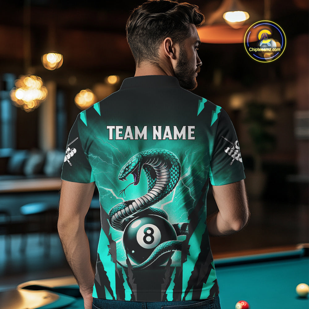 Customized Thunder Lightning Cobra Snake Men Billiard Shirt, 8 Ball Billiard Team Jersey|Turquoise TDM4020