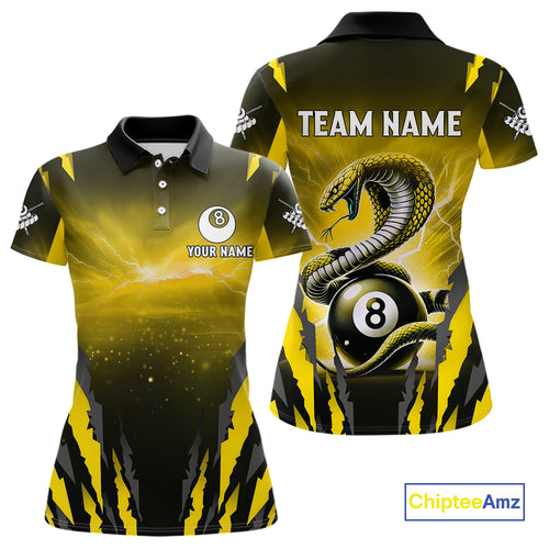 Personalized Thunder Lightning Cobra Snake Women Billiard Shirts, 8 Ball Billiard Team Jersey|Yellow TDM4021