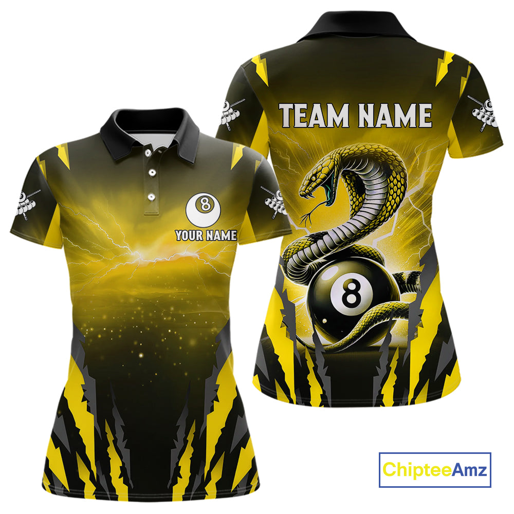Personalized Thunder Lightning Cobra Snake Women Billiard Shirts, 8 Ball Billiard Team Jersey|Yellow TDM4021