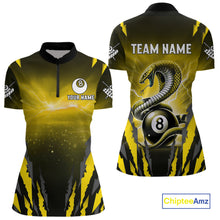 Load image into Gallery viewer, Personalized Thunder Lightning Cobra Snake Women Billiard Shirts, 8 Ball Billiard Team Jersey|Yellow TDM4021