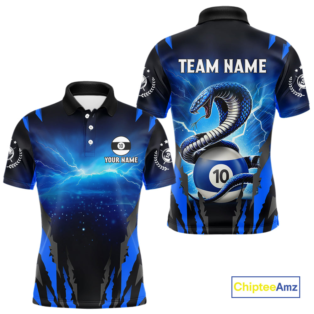 Personalized 10 Ball Thunder Lightning Cobra Snake Men Billiard Shirts, 10 Ball Pool Team Jersey TDM4023