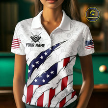 Load image into Gallery viewer, Personalized American Flag Billiard Shirts For Women, Patriotic 8 Ball Pool Team Jersey | White TDM4026