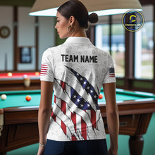 Load image into Gallery viewer, Personalized American Flag Billiard Shirts For Women, Patriotic 8 Ball Pool Team Jersey | White TDM4026
