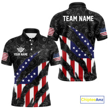 Load image into Gallery viewer, Personalized American Flag Billiard Shirts For Men, Patriotic 8 Ball Pool Team Jersey | Black TDM4027