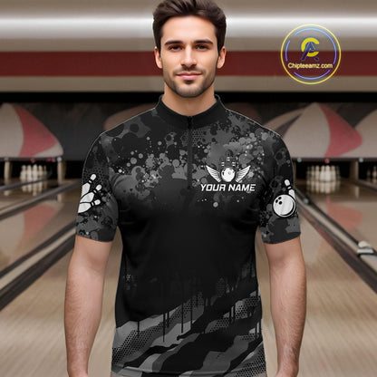 Personalized Grunge Camo Bowling Jersey For Men, Bowling League Team Shirts Polo & 1/4 Zip TDM6542