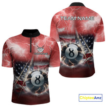 Load image into Gallery viewer, Red American Flag Thunder Lightning 8 Ball Pool Billiard Shirt For Men Custom Billiard Team Jersey TDM4612