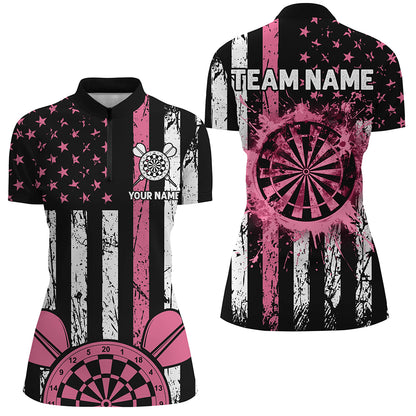 Custom Pink Grunge American Flag Patriotic Darts Shirts For Women Darts Tournament Jersey Retro Style TDM2532
