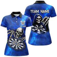 Load image into Gallery viewer, Grim Reaper Custom Blue Dart Shirts For Women, Personalized Name 3D Skull Dart Team Jerseys TDM3018