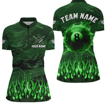 Load image into Gallery viewer, Personalized Green Flaming 8 Ball Pool Fire Billiard Shirts For Women Team League Billiard Jersey TDM3254
