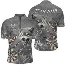 Load image into Gallery viewer, Personalized Grey Grunge Wolf Dart Shirts For Men, Darts League Team Shirts Cool Dart Jerseys TDM3317