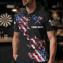 Load image into Gallery viewer, Customized Grunge US Flag Smoke Darts Polo &amp; Quarter-Zip Shirts, Patriotic Darts Jerseys For Men TDM3455