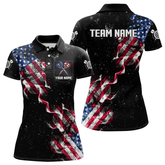 Custom US Flag Smoke Women's Darts Shirt With Pocket, Patriotic Darts Jersey TDM3455