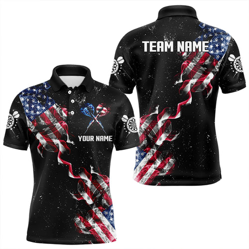 Customized Grunge US Flag Smoke Darts Polo & Quarter-Zip Shirts, Patriotic Darts Jerseys For Men TDM3455