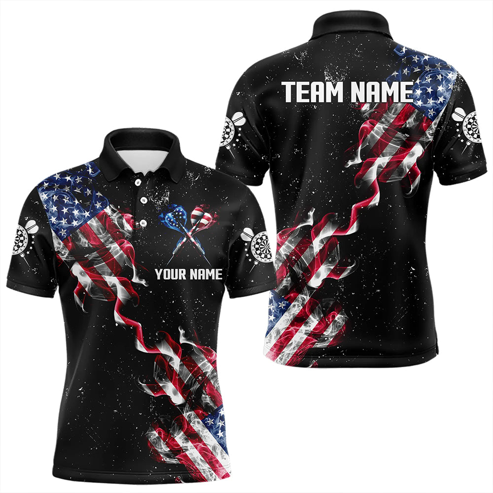 Customized Grunge US Flag Smoke Darts Polo & Quarter-Zip Shirts, Patriotic Darts Jerseys For Men TDM3455