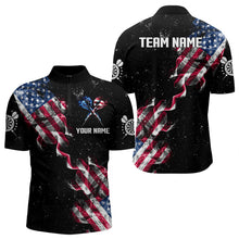 Load image into Gallery viewer, Customized Grunge US Flag Smoke Darts Polo &amp; Quarter-Zip Shirts, Patriotic Darts Jerseys For Men TDM3455