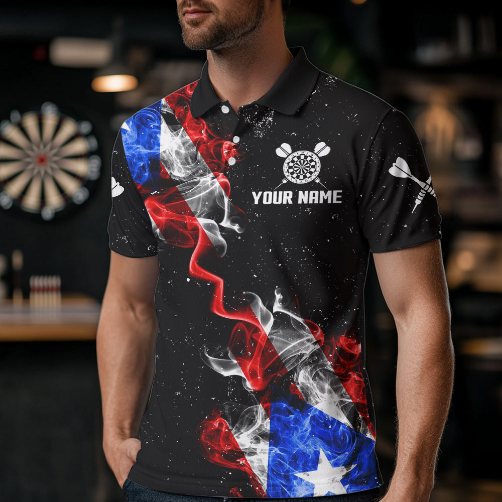 Smoke Puerto Rico US Flag Custom Darts Shirt For Men, Patriotic Darts Jersey Team Polo & 1/4 Zip TDM3456