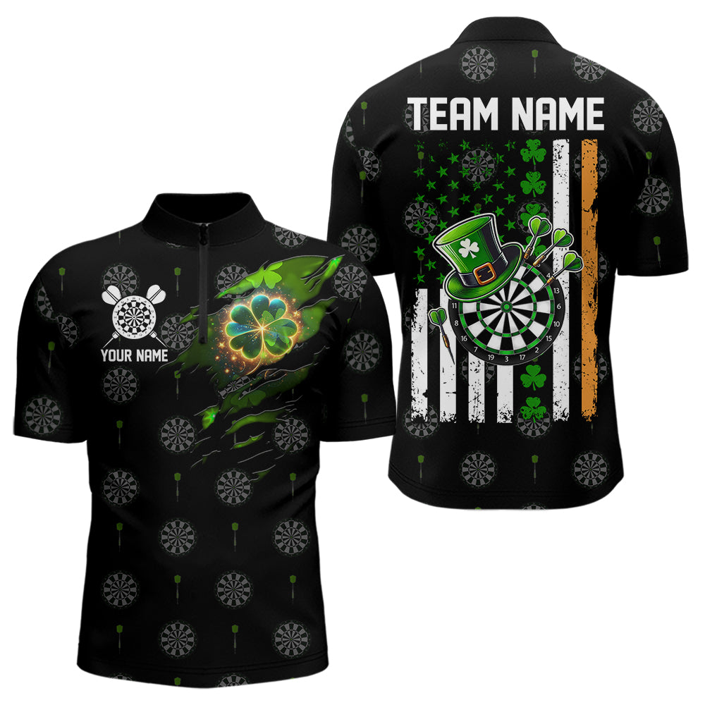 Irish American Flag Saint Patrick Day Dart Shirts For Men Custom Luckiest Shamrock Dart Jerseys TDM3606