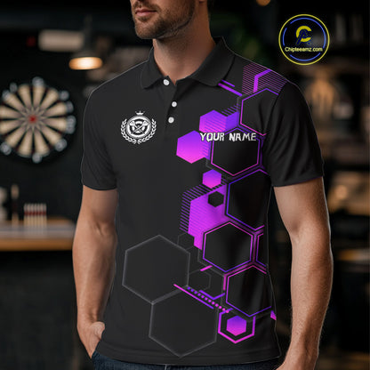 Red Hexagons Halftone & Dartboard 3D Men's Darts Shirt - Custom Name For Players NYN0560