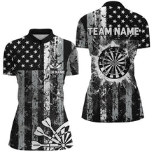 Load image into Gallery viewer, Custom Black Grunge US Flag Patriotic Darts Shirt For Women, Retro Darts Board Darts Team Jerseys TDM2273