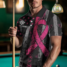 Load image into Gallery viewer, Custom Pink Ribbon Grunge US Flag Billiard Shirt For Men, Patriotic Breast Cancer Pool Team Jersey TDM4624
