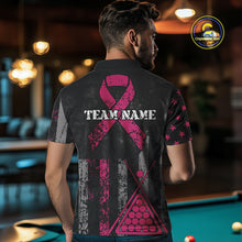 Load image into Gallery viewer, Custom Pink Ribbon Grunge US Flag Billiard Shirt For Men, Patriotic Breast Cancer Pool Team Jersey TDM4624