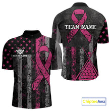 Load image into Gallery viewer, Custom Pink Ribbon Grunge US Flag Billiard Shirt For Men, Patriotic Breast Cancer Pool Team Jersey TDM4624