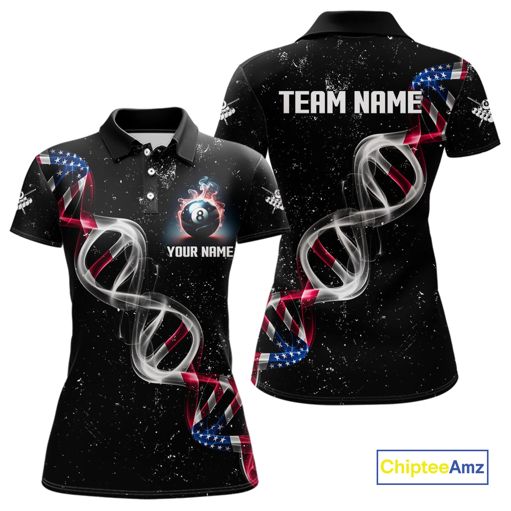 Customized American Flag Smoke DNA 8 Ball Pool Jersey For Women, Patriotic Billiard Team Shirts TDM4625