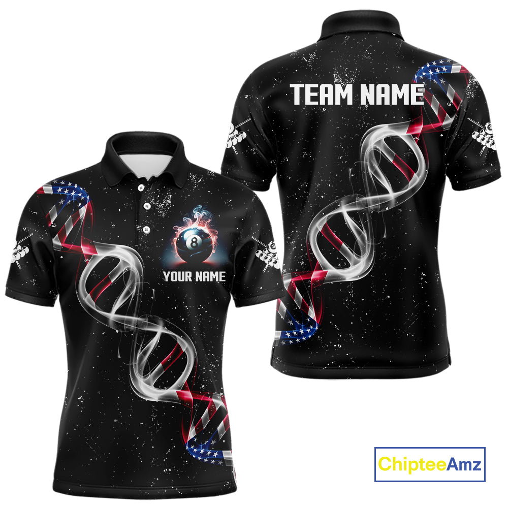 Customized American Flag Smoke DNA 8 Ball Pool Jersey For Men, Patriotic Billiard Team Shirts TDM4625