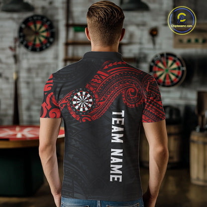 Personalized Black And Red Tribal Darts Shirt For Men Custom Darts Jersey Team Polo & 1/4 Zip TDM4824