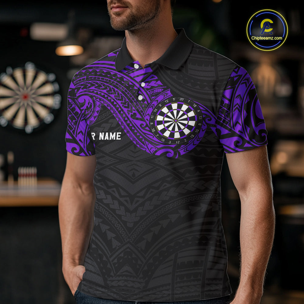 Personalized Black And Purple Tribal Darts Shirt For Men Custom Darts Jersey Team Polo & 1/4 Zip TDM4825