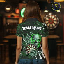 Load image into Gallery viewer, Green 3D Skull Darts Polo &amp; 1/4 Zip For Women Custom Darts League Team Jersey, Best Darts Gifts TDM4829
