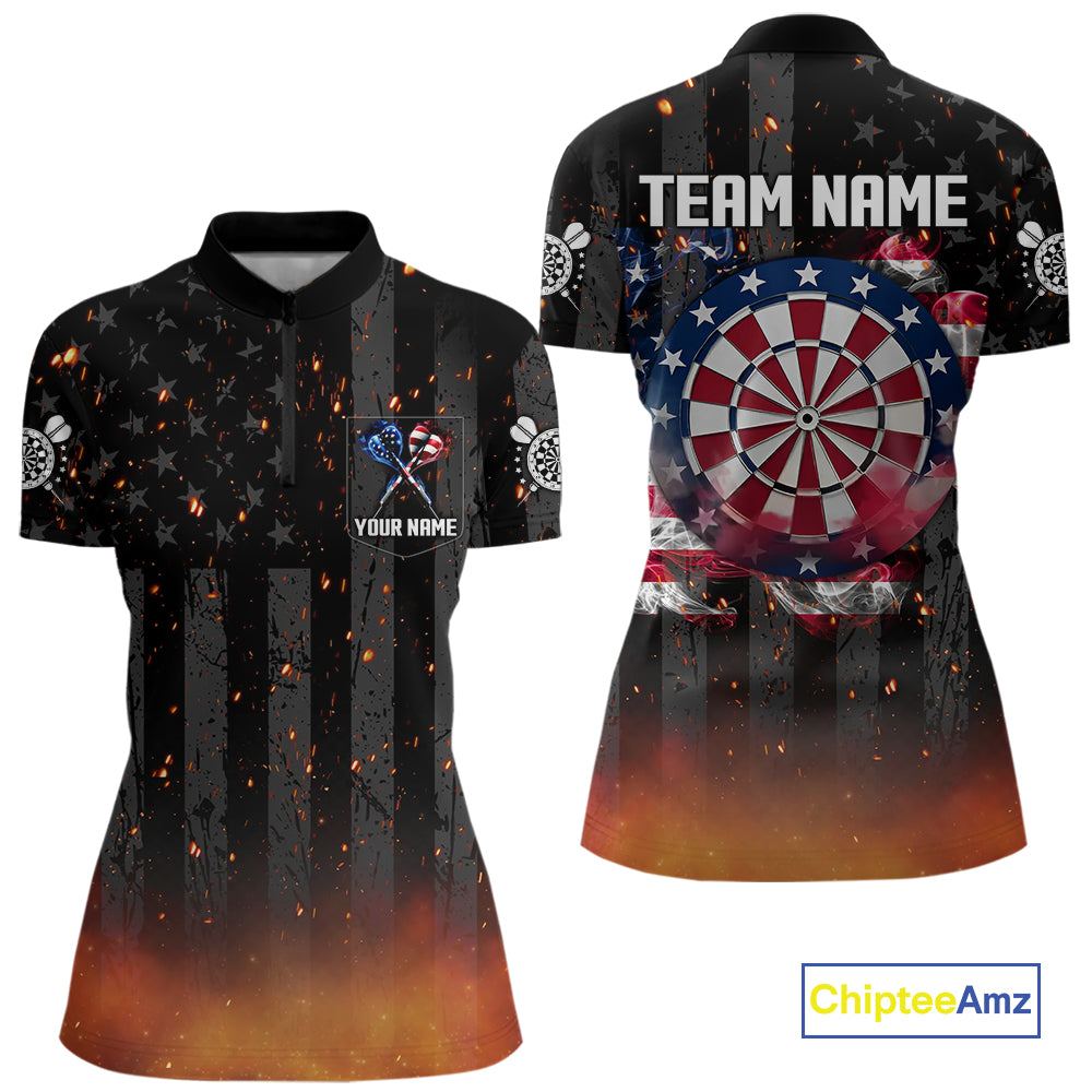 Custom US Flag Smoke Dart Shirt For Women, Patriotic Dart Jersey Pocket Option TDM5259