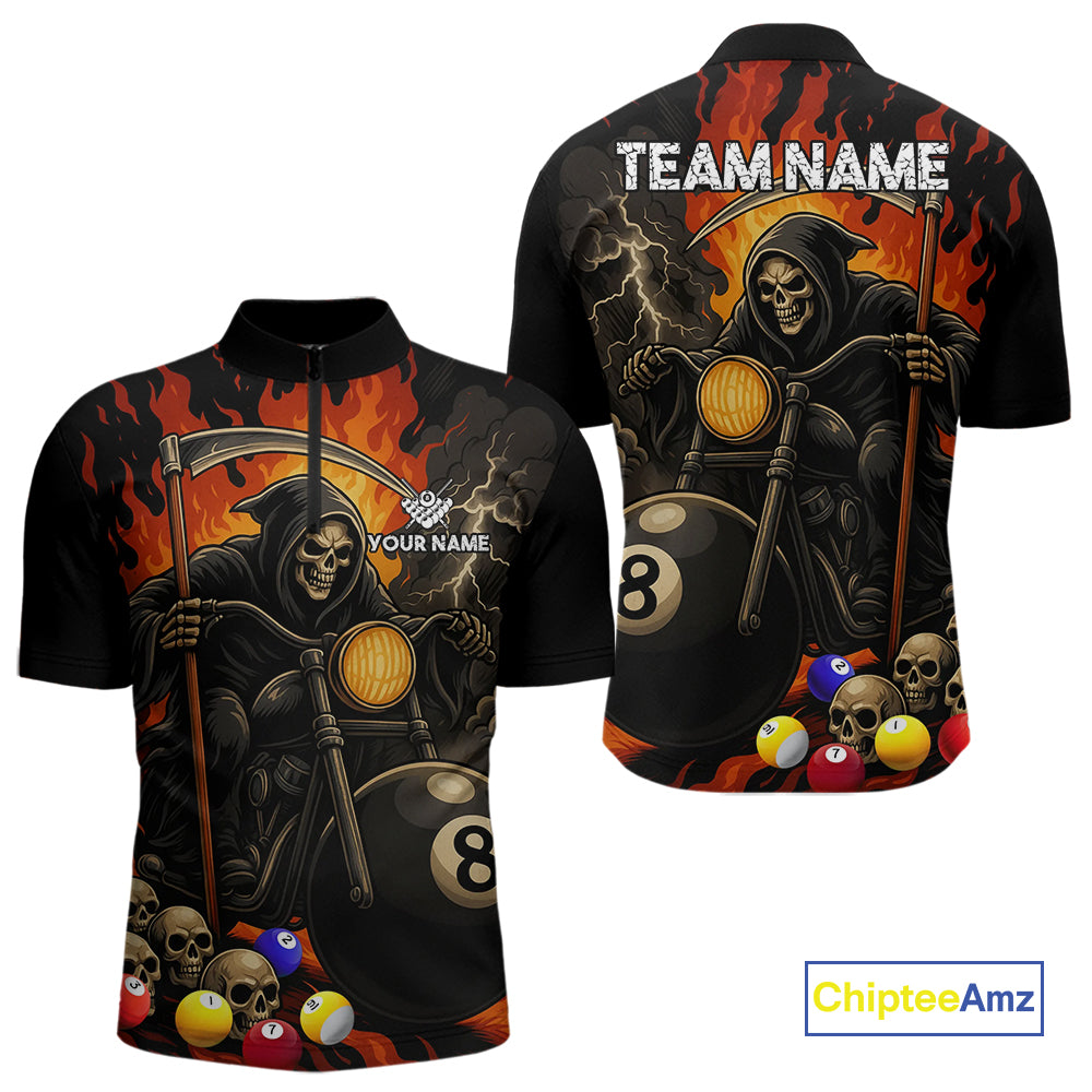 Personalized Grim Reaper Motorcycle Billiards Shirt For Men Custom Funny 8 Ball Pool Team Jersey TDM5263