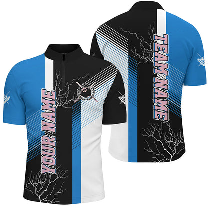 Personalized Black Blue Billiard Polo & Quarter Zip For Men Custom 8 Ball Pool Billiard Team Jersey TDM3270