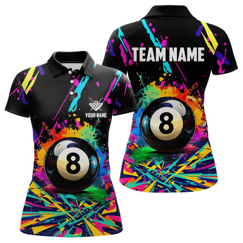 Personalized Colorful 8 Ball Pool Billiard Shirts For Women, Funny Billiard Shirts Pool Team Jerseys TDM3771