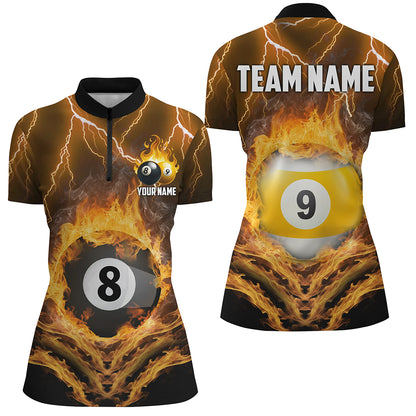 Billiard 8 Ball & 9 Ball Fire Lightning Women Polo & 1/4 Zip Shirts Custom Billiard Jersey |Yellow TDM1643