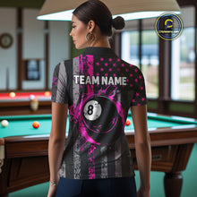 Load image into Gallery viewer, Custom Pink Grunge US Flag Patriotic Billiard Shirts For Women, Retro 8 Ball Pool Billiard Jersey TDM4045