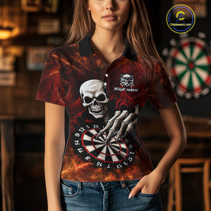 Personalized Orange Funny Skeleton Darts Shirt For Women Custom Skull Darts League Team Jersey TDM4396