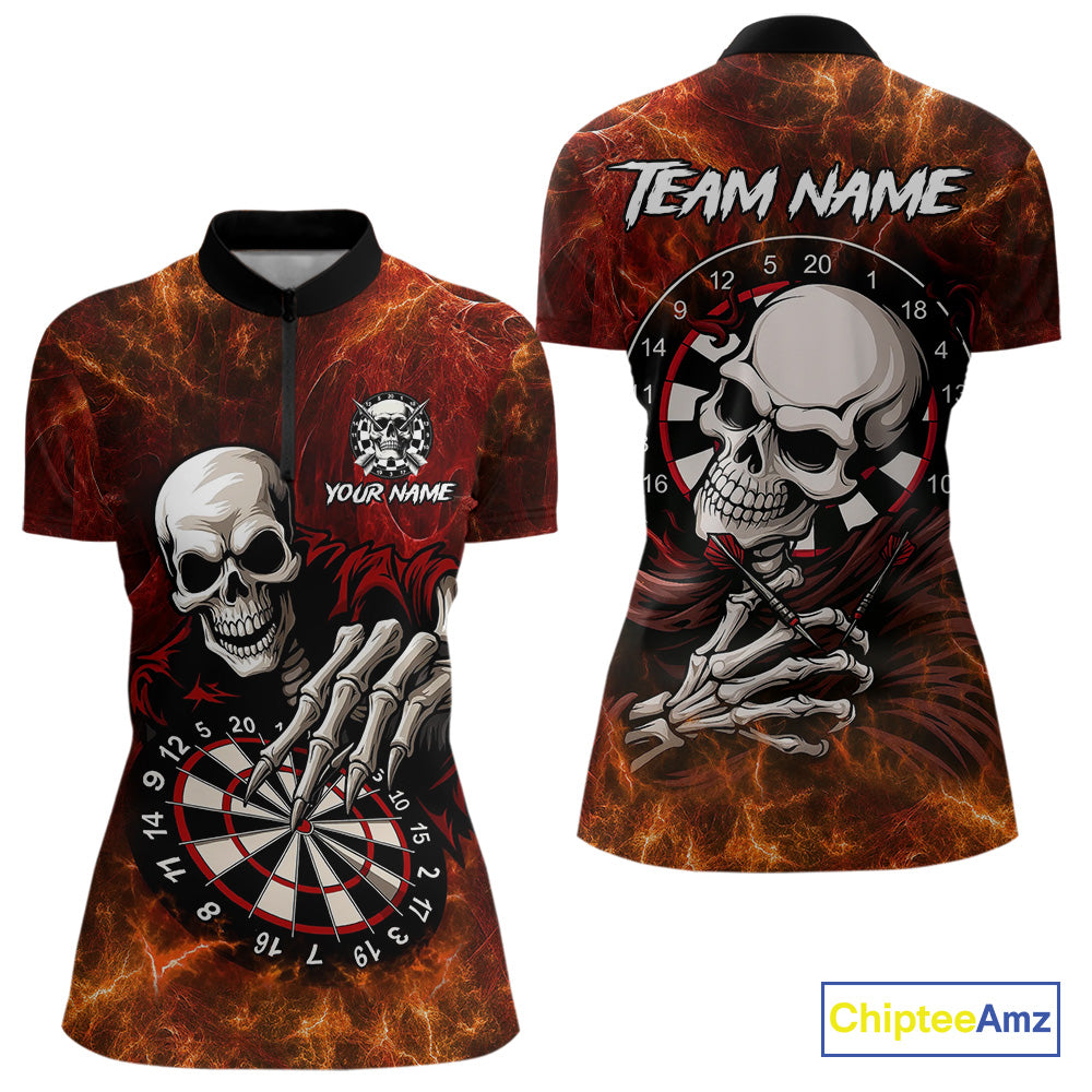 Personalized Orange Funny Skeleton Darts Shirt For Women Custom Skull Darts League Team Jersey TDM4396