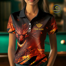 Load image into Gallery viewer, Personalized Orange Flame Dragon 8 Ball Billiard Shirt For Women, Pool Team Jersey Polo &amp; 1/4 Zip TDM4399