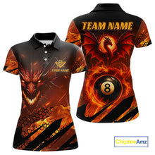 Load image into Gallery viewer, Personalized Orange Flame Dragon 8 Ball Billiard Shirt For Women, Pool Team Jersey Polo &amp; 1/4 Zip TDM4399