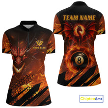Load image into Gallery viewer, Personalized Orange Flame Dragon 8 Ball Billiard Shirt For Women, Pool Team Jersey Polo &amp; 1/4 Zip TDM4399