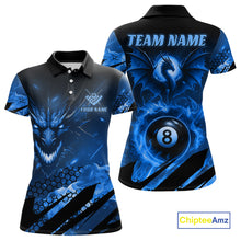 Load image into Gallery viewer, Personalized Blue Fire Flame Dragon 8 Ball Billiard Shirt For Women, Pool Team Jersey Polo &amp; 1/4 Zip TDM4400