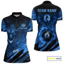 Load image into Gallery viewer, Personalized Blue Fire Flame Dragon 8 Ball Billiard Shirt For Women, Pool Team Jersey Polo &amp; 1/4 Zip TDM4400