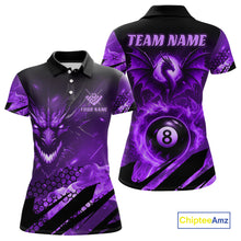 Load image into Gallery viewer, Personalized Purple Flame Dragon 8 Ball Billiard Shirt For Women, Pool Team Jersey Polo &amp; 1/4 Zip TDM4401