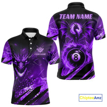 Load image into Gallery viewer, Personalized Purple Flame Dragon 8 Ball Billiard Shirt For Men, Pool Team Jersey Polo &amp; 1/4 Zip TDM4401